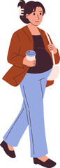 Pregnant Woman Walking with Coffee Illustration