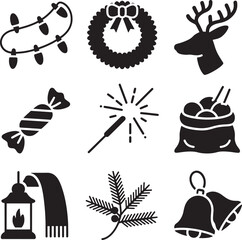 Collection of silhouette festive elements for graphic design decoration vectors