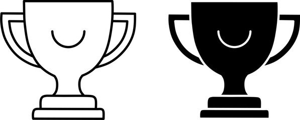 Smiling trophy cup line and solid icon. Achievement symbol outline and filled