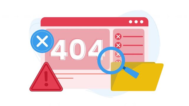 404 error page magnifying glass and folder not found message suitable for website design and troubleshooting concepts. Technology themes.