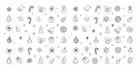 A collection of hand drawn christmas themed doodles and festive elements