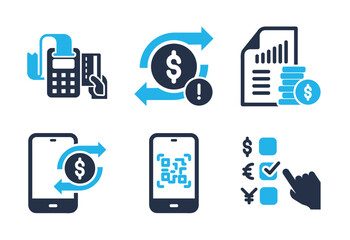 Payment, Transaction, and Currency icon set. Solid glyph series icons
