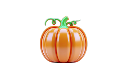3D Rendered Pumpkin with Green Vines on White Background