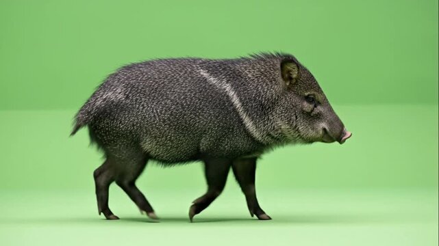 Wild Boar Peccary Caititu Walking Animation on Green Screen Chroma Key Background