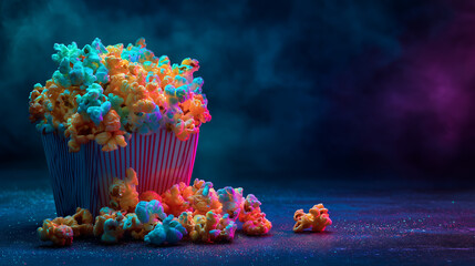 Neon Popcorn Glow Effect, Creative Snack Concept
