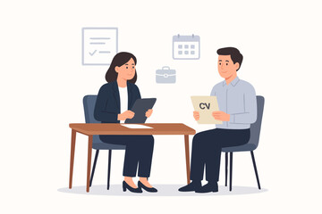 Professional job interview meeting between recruiter and candidate illustration