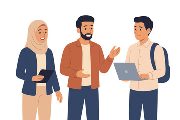 Obraz premium Professional business conversation among colleagues in modern office illustration