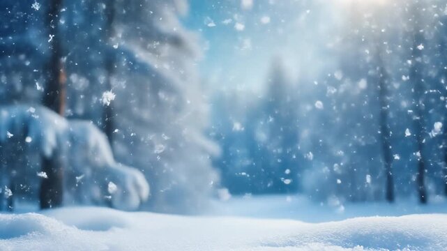 Frozen winter ambience with snow gently falling in slow motion, seamless loop