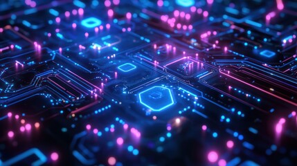 Obraz premium Futuristic Circuit Board, glowing nodes, technology background, digital future, tech concept