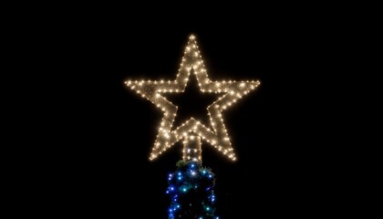 Obraz premium Golden Christmas star lights decoration on black.