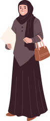 Standing Professional Muslim Woman Holding Papers Illustration