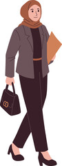 Professional Muslim Business Woman Walking Forward Illustration