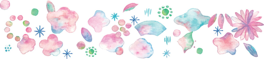 水彩画。水彩タッチの年賀状素材。和風の桜と椿の水彩ベクターフレーム。花の水彩年賀状テンプレート。Watercolor painting. Watercolor New Year's card material. Japanese-style cherry blossom and camellia watercolor vector frame. Floral watercolor New Year