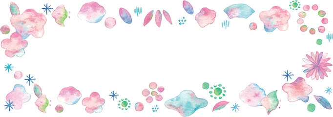 水彩画。水彩タッチの年賀状素材。和風の桜と椿の水彩ベクターフレーム。花の水彩年賀状テンプレート。Watercolor painting. Watercolor New Year's card material. Japanese-style cherry blossom and camellia watercolor vector frame. Floral watercolor New Year