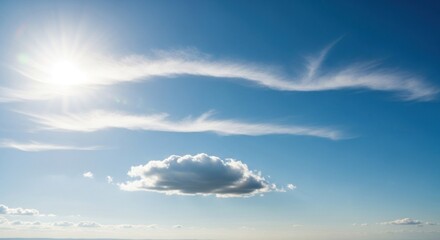 A blue sky with white clouds and a sun shining brightly.