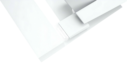 Geometric, abstract composition of white, angular shapes on a contrasting black backdrop