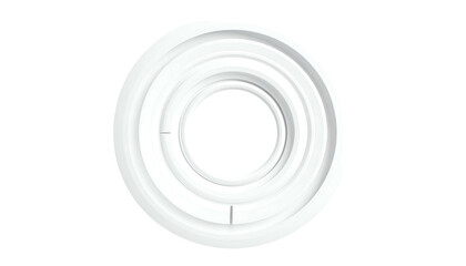 A white, circular object with concentric rings and a dark, irregular hole in center