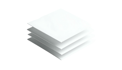 Isometric view of four white, layered paper sheets with a slight shadow effect
