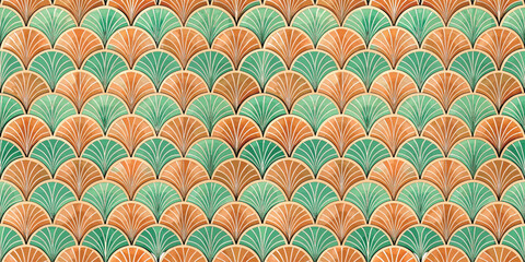Colorful fan-shaped pattern in teal and orange tones, perfect for a stylish backdrop or textile design.