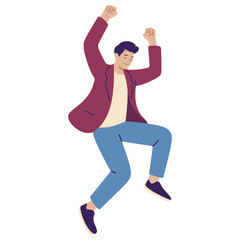 office man working happy cheering character flat color vector illustration template design