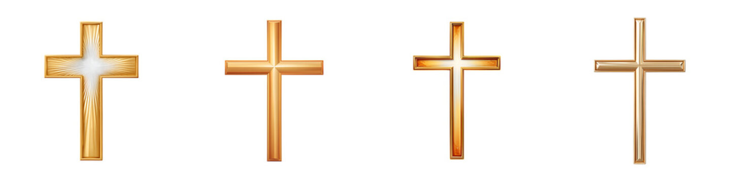 Gold Cross Symbol Collection on White Background