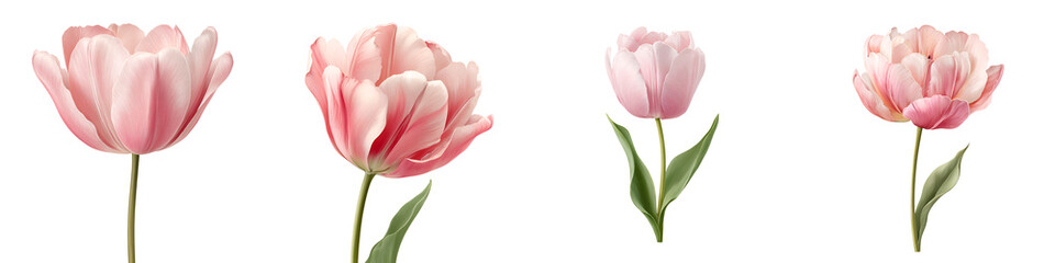 Fototapeta premium Elegant Pink Tulip Flower Set Isolated on White Background