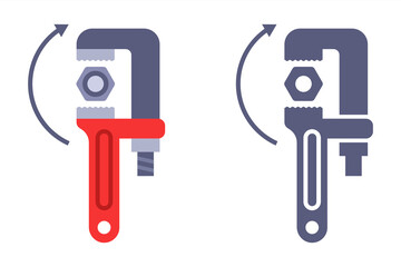 Tighten a nut with a plumber wrench. Flat illustration.
