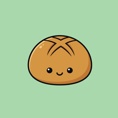 Adorable Bread Roll Character with Smiling Face and Cute Eyes.