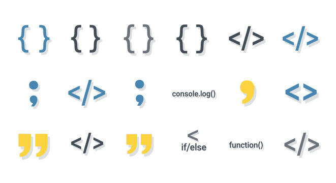 Programming Symbols and Code Snippets - A Visual Guide to Software Development.