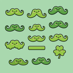 St. Patricks Day Mustaches and Clover Cartoon Illustration.