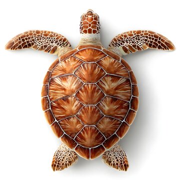 Sea turtle top view, detailed shell pattern, pure white background, 16:9