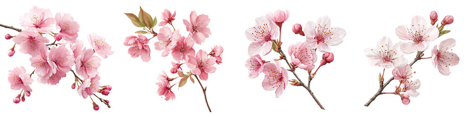 Collection of Cherry Blossoms on White Background