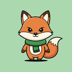 Obraz premium Cute Cartoon Fox with Scarf - A Charming Animal Illustration.