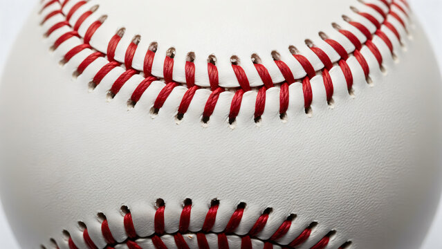A very close-up, high-fidelity photograph of a baseball. The majority of the frame is occupied by the white, smooth leather surface of the ball.
