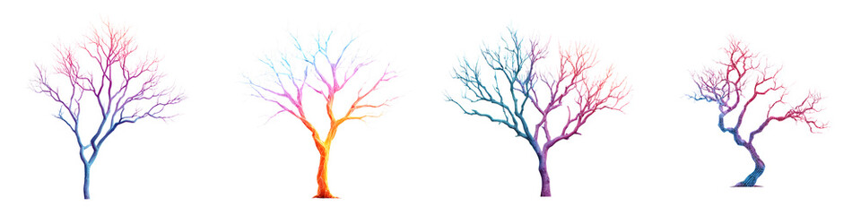 Obraz premium Abstract Bare Trees Collection - Colorful Winter Silhouette on White
