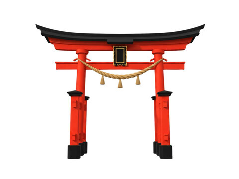 Red Japanese shinto torii gate with sacred rope and plaque transparent background
