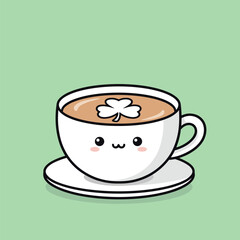Cute Kawaii Coffee Cup with Shamrock for St. Patricks Day.