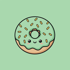 Cute Donut with Mint Glaze and Sprinkles Illustration.