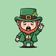 Sad Leprechaun Cartoon Character with Shamrock on Hat.