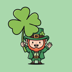 Cartoon Leprechaun Holding a Shamrock for St. Patricks Day.