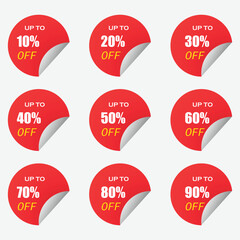 PrintCollection of red circular stickers with 