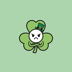 Angry Leprechaun Emoji with Shamrock and Hat.