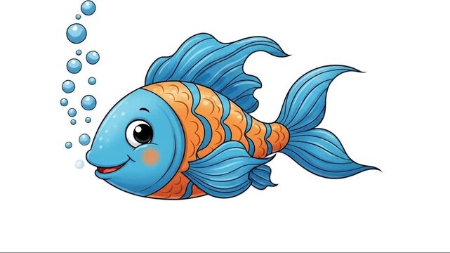 Animated Cartoon Fish with Bubbles Illustrating Playful Marine Life Scenes