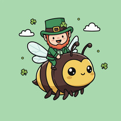 Leprechaun Riding a Bee - A St. Patricks Day Cartoon.