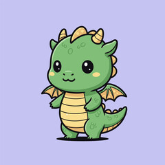 Adorable Green Dragon Cartoon Character with Small Wings and Horns.