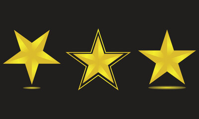 Obraz premium PrintThree golden stars with realistic shading and subtle reflections on a dark background.