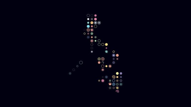Philippines animated country shape. Pulsating colored dots on the map of the country. Large size circle blocks. Digital style Philippines map on dark background. Artistic animation video.