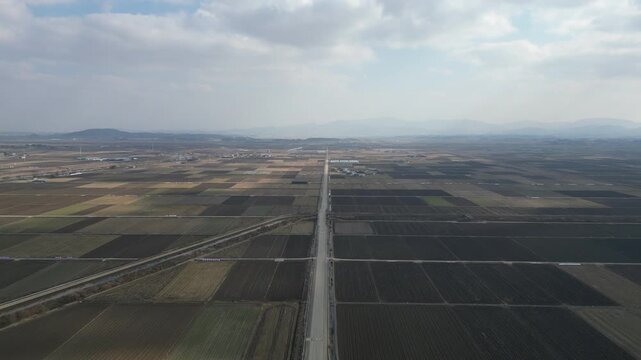 Aerial Footage of the Empty Rice Fields and Farmland in Gimje, Korea