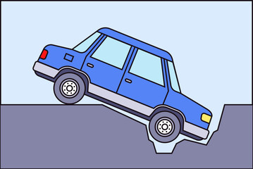 The car fell into a hole. Flat illustration.