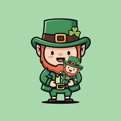 Leprechaun Holding a Miniature Leprechaun Cartoon Illustration.
